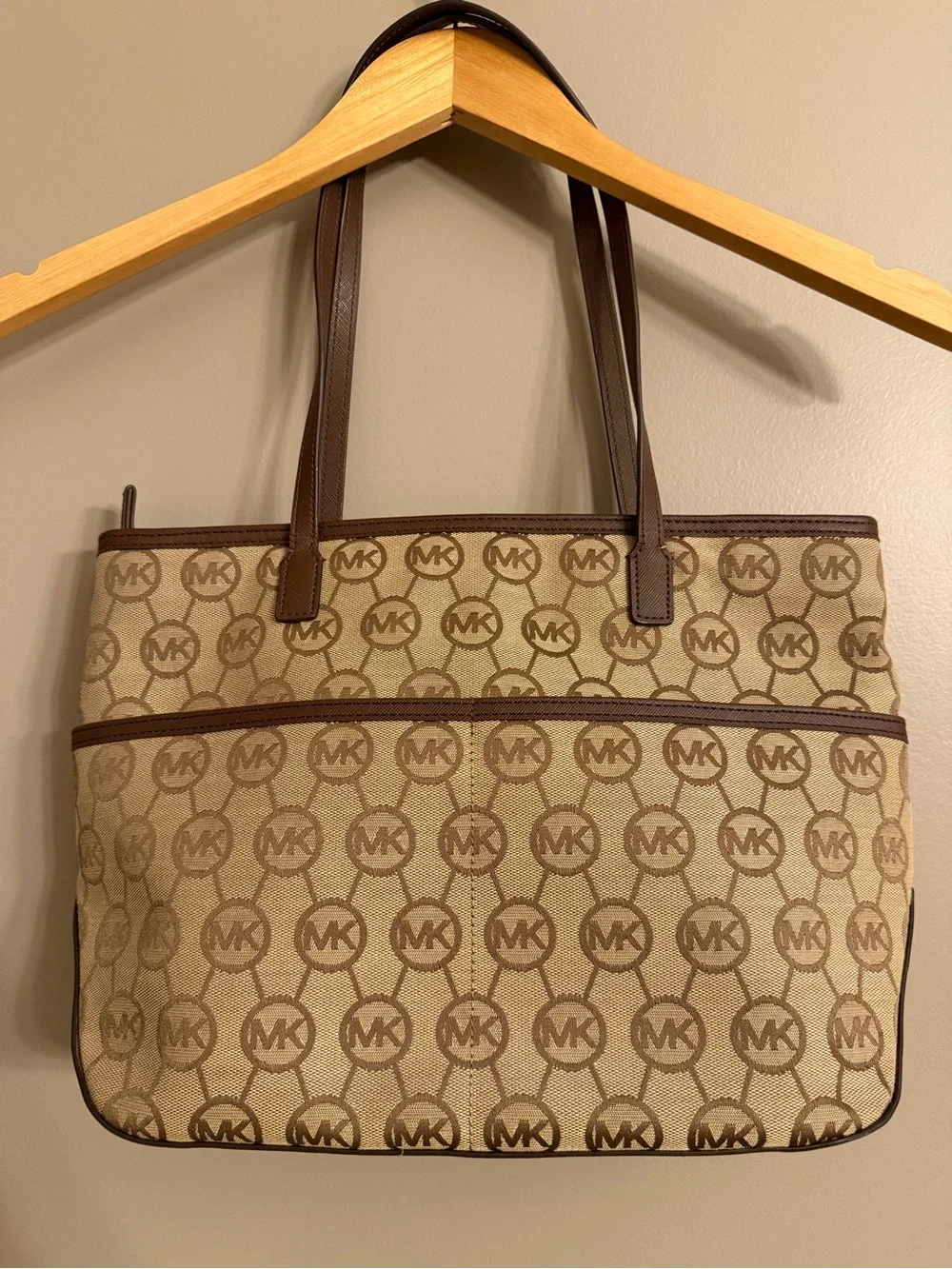 Michael Kors Brown Monogram Logo Canvas Tote Bag with COA